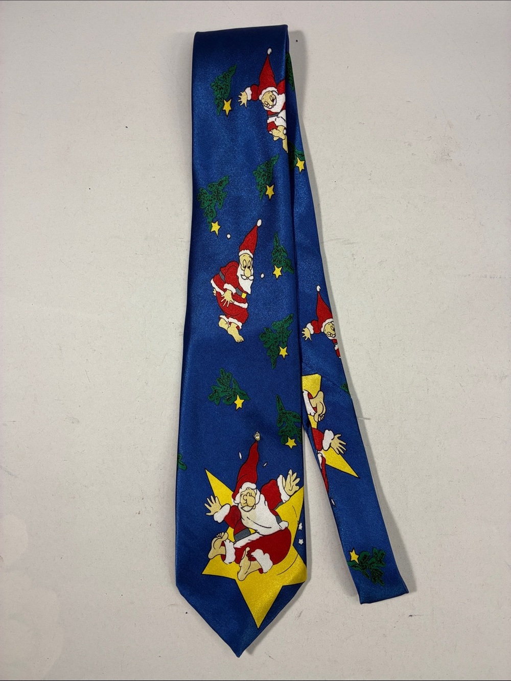 Kids Blue Santa Print Holiday Tie - Unbranded